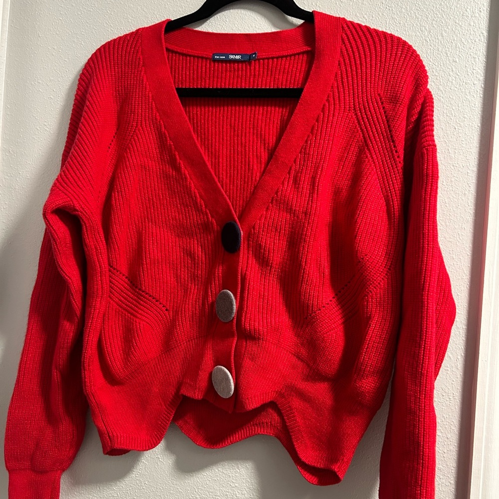 Forever 21 Bright Red Cardigan with Large Buttons